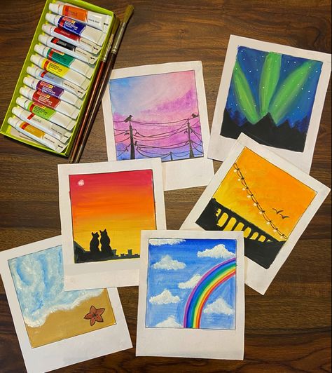 #aesthetic #polaroidpainting Aesthetic Polaroid Painting, Polaroid Painting, Postal Card, Boho Crafts, Boho Crafts Diy, Creative Bookmarks, Easy Canvas, Easy Canvas Art, Drawing Book