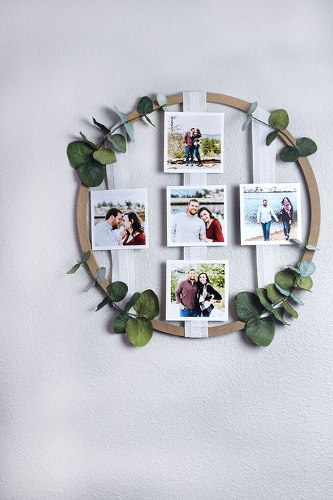 Hoop Photo Display, Bridal Shower Photo Display, Couples Shower Brunch, Mini Photo Display, Photo Hoop, Photo Wreath, Couple Shower Games, Photo Wall Hanging, Gray House