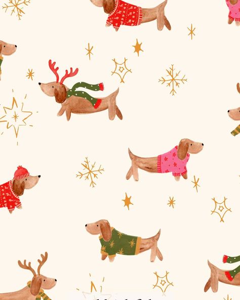 Super cute Christmas Dogs mini collection! Available for art licensing. #dogart #dogartist #doxiechristmas #christmasdog #artlicensing #happyart #licensing #womendesigners #patterndesign #patternlove #surfacepatterndesign #surfacepatterncommunity #patternobserver #surfacepatterndesign #surfacepatterndesigner #patterndesign #patternmaking #surfacepattern #patternlicensing #textilepattern #mylifeinpattern #fabriccollection Christmas Dachshund Wallpaper, Christmas Dog Wallpaper, Christmas Dog Illustration, Dachshund Cartoon, Fruits Design, Holiday Iphone Wallpaper, Dachshund Pattern, Dog Artist, Dachshund Art