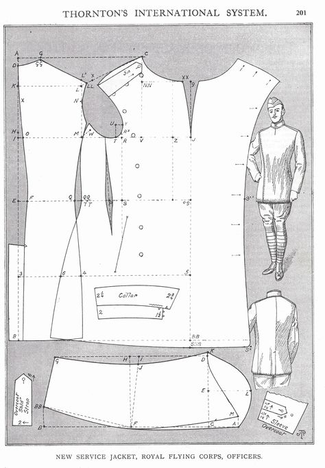 WW1 RFC Tunic Tailor's / Drafting Sewing Pattern from R.L. Shlep page 201 Military Jacket Pattern, Mens Jacket Pattern, Boys Shirts Pattern, T Shirt Sewing Pattern, Coat Pattern Sewing, Costura Fashion, Sewing Pattern Shop, Pajama Pattern, Pattern Dress Women