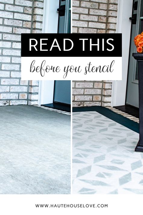 How to paint your concrete porch. Get the easy diy step by step process on painting your concrete patio using Behr paint and a stencil. Get the tutorial on the blog!