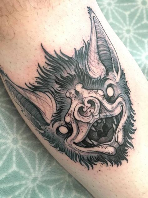 bat face tattoo by Le Guyt - Le Sanctuaire, Nantes, France Scary Tattoo Ideas, Bat Face, Bats Tattoo Design, Pocket Watch Tattoos, Tarot Tattoo, Nantes France, Bat Tattoo, Scary Tattoos, Spooky Tattoos