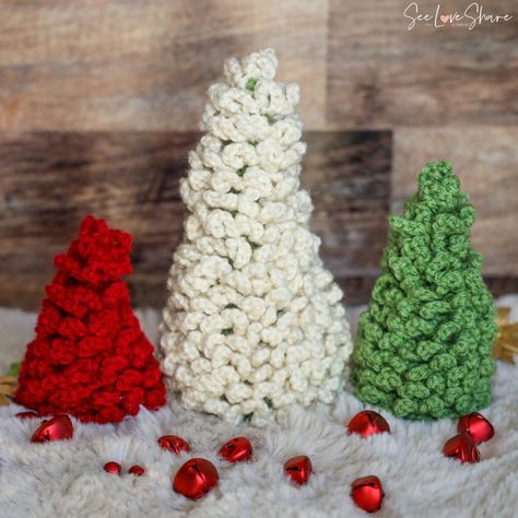 Douglas Fir Christmas Tree, Christmas Tree Trio, Simple Holiday Gifts, Grinch Decorations, Grinch Trees, Crochet Christmas Tree, Crochet Holiday, Crochet Tree, Crafts Holiday