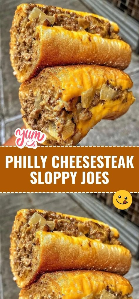 PHILLY CHEESESTEAK SLOPPY JOES Dinner Recipe Ground Beef, Philly Cheese Steak Sandwich Recipe, Cheese Steak Sandwich Recipe, Cheesesteak Sloppy Joes, Recipe Ground Beef, Philly Cheesesteak Sloppy Joes, Philly Cheese Steak Sandwich, Steak Sandwich Recipes, Pepper Beef