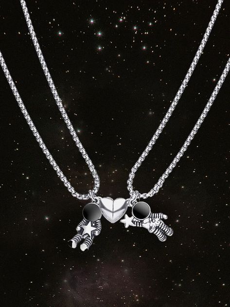 Creative Spaceman Couple Necklace Astronaut Shape Magnetic Match Paired Pendant Alloy Necklace Bff Jewelry, Couple Necklace, Edgy Jewelry, Couple Necklaces, Couple Jewelry, Couple Bracelets, Fantasy Jewelry, Love Necklace, Precious Metals