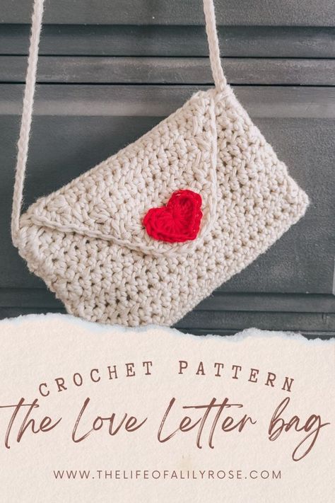 The Love Letter Bag- Crochet Pattern Crochet Envelope Bag Free Pattern, Heart Crochet Purse, Little Bag Of Love, 2023 Crochet, Purse Patterns Free, Crochet Letters, Tote Bag Pattern Free, Letter Bag, Bag Pattern Free