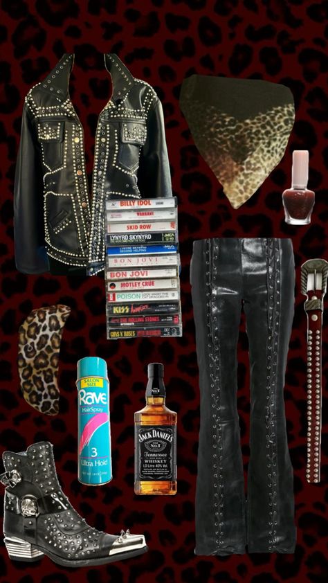 #glammetal #outfitinspo #glamrock #outfit #fashion #80s #leather #leopardprint #motleycrue #rocknroll #nikkisixx 80s Fashion Rock, 80s Rockstar Fashion, Glam Metal Aesthetic, Glamrock Outfit, Rocknroll Outfit, Glam Rock Style Outfits, 80s Glam Rock Fashion, 80s Metal Fashion, 80s Rocker Chick Outfit