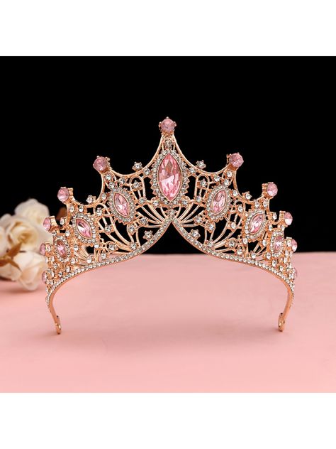 Pink Romantic Collar  Zinc Alloy   Embellished   Wedding & Event Pink Princess Tiara, Pink Wedding Tiara, Pink And Gold Quince Crown, Rose Gold Tiara Crowns, Princess Sweet 16, Pink Tiara, Halloween Costume Design, Quinceanera Jewelry, Quinceanera Tiaras