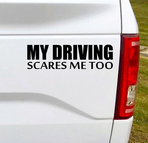 My Driving Scares Me Too - Vinyl Car Decal Bumper Sticker - Black -  #Black #Bumper #Car #Decal #Driving #Scares #sticker #Vinyl Car Decor Stickers, Car Sticker Design Ideas, Cute Car Stickers, Car Sticker Ideas, Vinyl Business, Cool Car Stickers, Funny Car Decals, Car Things, Girly Car Accessories