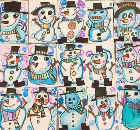 Cassie Stephens: In the Art Room: My Favorite Winter Art Lessons Snowmen At Night, January Art, Holiday Art Projects, Winter Art Lesson, Kindergarten Art Lessons, Cassie Stephens, Kindergarten Art Projects, Christmas Art Projects, 2nd Grade Art