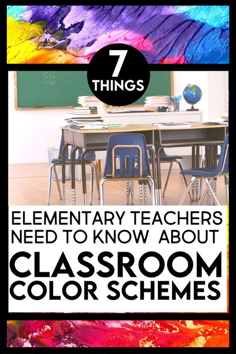 Creating a bright and colorful learning environment in your elementary classroom is easy with the help of these printable Clutter-Free Classroom color scheme resources that include everything you need for your room: Calendar, bulletin board trim, door decoration materials, and more. If you are a first, second, third, fourth, or fifth grade teacher, head on over to this blog post to learn more about how to create a cute and unique space and to grab the free elementary classroom decor guide. Best Color To Paint Classroom Walls, Color Schemes For Classroom, Classroom Colour Scheme, Classroom Paint Colors Wall Schools, Elementary Classroom Decor Themes Color Schemes, Upper Elementary Classroom Decor Themes, Bulletin Board Color Schemes, Elementary Classroom Color Scheme Ideas, Unique Classroom Decor