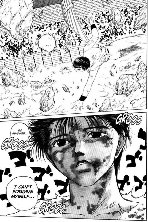 manga panel of yu yu hakusho. " i can't forgive myself" Yu Yu Hakusho Manga, Forgive Myself, Yu Yu Hakusho, Male Sketch, Movie Posters, Quick Saves, Art, Film Posters