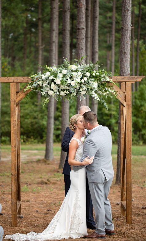 Arches For Outdoor Weddings, Wedding Arch Designs Outdoor Ceremony, 4 Post Wedding Arch, Flowers On Arbor For Wedding, Types Of Wedding Arches, Arbour Wedding Flowers, Wedding Ceremony Arbor Ideas, Simple Wedding Arches Outdoors, Arbor For Wedding Ceremony