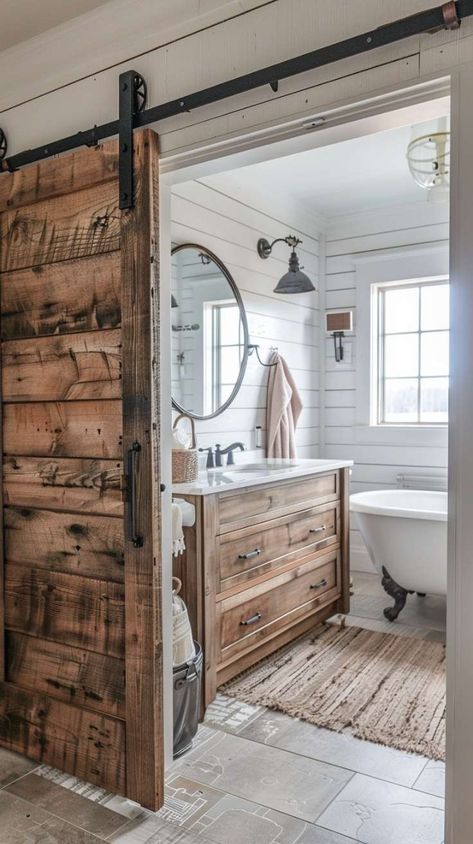 29 Modern Farmhouse Bathroom Ideas – Stylish and Cozy Designs Farmhouse Wet Room Bathroom, Rustic Bathroom Remodel Ideas, Farmhouse Walk In Shower Ideas, Modern Western Bathroom, Farmhouse Shower Ideas, Small Farmhouse Bathroom Ideas, Farmhouse Shower Tile, Shiplap Farmhouse, Modern Farmhouse Bathroom Ideas