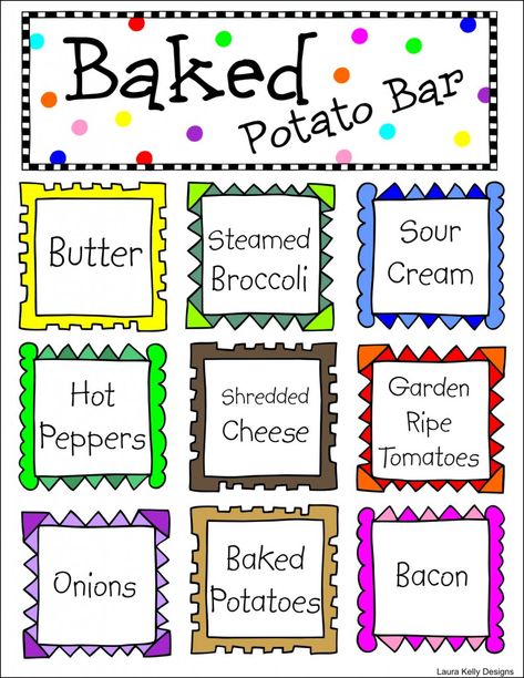 Baked_Potato_Bar Sign Up Sheet Template, Baked Potato Bar, Potato Bar, Laura Kelly, Teacher Appreciation Gifts Diy, Bacon Potato, Idaho Potatoes, Cheese Stuffed Peppers, Baked Potato Recipes