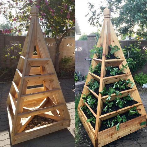 Strawberry Pyramid, Eatable Garden, Inexpensive Raised Garden Beds, Pyramid Planter, Strawberry Tower, Backyard Vegetable Gardens, Wooden Planters, Backyard Garden Design, Wood Planters