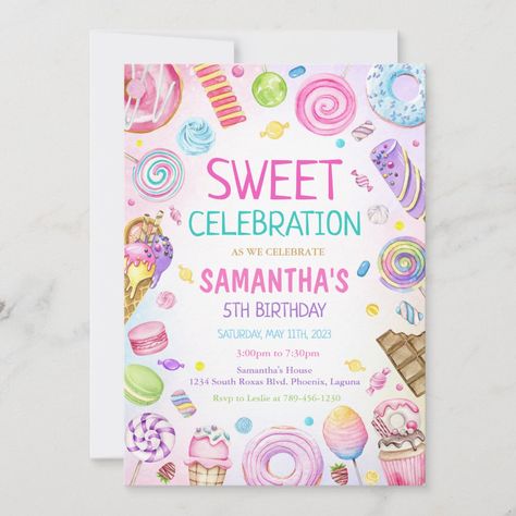 Sweet Candy Birthday Invitation,  Sweet Celebration Birthday Invitation, Candy Invitation Candyland Invitations, Candy Invitations, Candy Land Party, Sweet Birthday Party, Lollipop Birthday, Old Candy, Pink Desserts, Candy Birthday, Sweets Candy