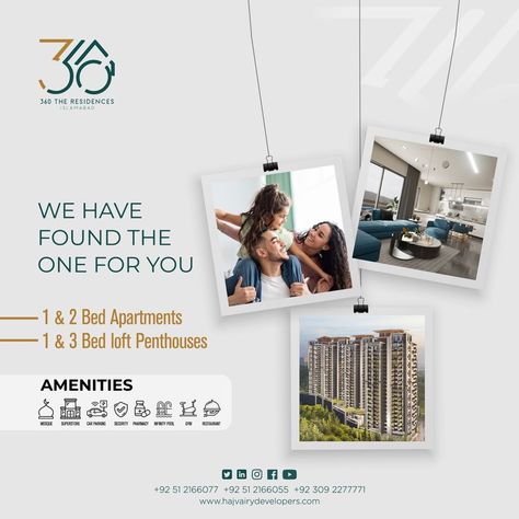 360 The Residences Islamabad is born to deliver true comfort and convenience, cocooned in elegance and luxury! With vast open spaces, ultra-fine luxurious, and unparalleled lifestyle amenities. A Project by Hajvairy Developers Pvt. Ltd. #360theresidences #360theresidencesislamabad #hajvairydevelopers #apartment #luxury #realestate #islamabad #wearehajvairy #construction #CDA Amenities Creative Ads, Real Estate Amenities Creative Ads, Realestate Creative Ad, Luxury Real Estate Creative Ads, Property Poster, Teaching Graphic Design, Real Estate Banner, Inmobiliaria Ideas, Real Estate Advertising