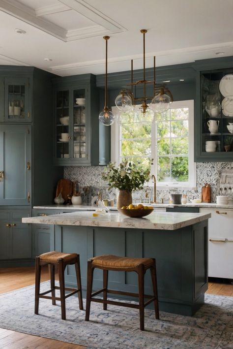 kitchen island color scheme, kitchen island paint colors, kitchen island design ideas, island kitchen design Colored Island Kitchen, Painted Island Kitchen, Best Paint Colors For Kitchen, Teal Island, Paint Colors For Kitchen, Painted Kitchen Island, Painted Island, Light Oak Floors, Top Paint Colors