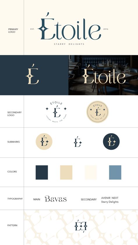 Celestial Branding Design, French Restaurant Logo, Luxury Restaurant Logo, Logo With Tagline, Abaya Business, Brand Taglines, Celestial Logo, Sophisticated Typography, Bakery Names