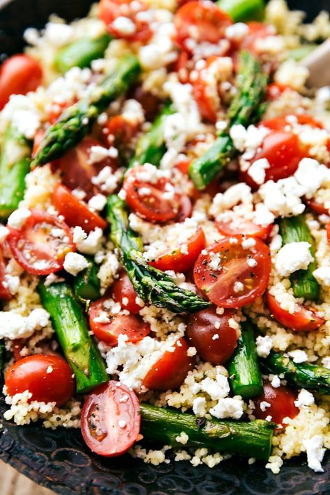 Feta Couscous, Simple Balsamic Vinaigrette, Best Asparagus Recipe, Vegetable Salads, Meal Options, Simple Vinaigrette, Fresh Cherry, Eating Healthier, Couscous Recipes