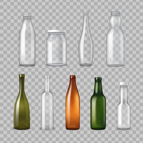 Realistic glass bottles transparent set | Free Vector #Freepik #freevector #abstract #bottle #glass #organic Red Smoothie, Beer Illustration, Milk Splash, Drinks Packaging Design, Bottle Images, Fruit Vector, Wine Bottle Corks, Red Wine Bottle, Bottle Corks