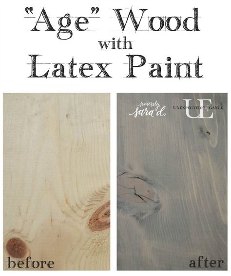 Do you love the look of weathered wood? Check out how to achieve a weathered look using latex paint!!  It's super easy and inexpensive. Age Wood, Stencil Projects, Latex Paint, Aging Wood, Distressed Furniture, Home Decor Diy, Grey Wash, Paint Furniture, Paint Stain