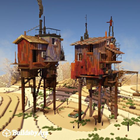 Desert Punk, Minecraft Steampunk, Rumah Minecraft Sederhana, Minecraft Structures, Minecraft House Plans, Bangunan Minecraft, Minecraft Castle, House On Stilts, Cute Minecraft Houses