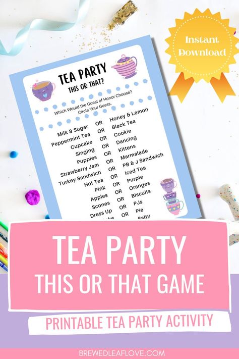 Tea Party Games For Kids, Tea Party Activity, Tea Party Printables, Printable Word Games, Tea Party Activities, This Or That Game, Tea Party Games, Kids Tea Party, Tea Cup Cake