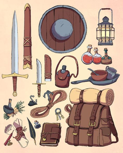 Fantasy Equipment Art, Props Design Concept, Dnd Props, Props Illustration, Fantasy Quest, Fantasy Objects, Fantasy Wizard, Props Concept, Dragon Artwork Fantasy