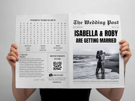 Newspaper Wedding Announcement, Newspaper Announcement, Wedding Infographic, Wedding Newspaper, Brides Cake, Honeymoon Fund, Newspaper Template, Wedding Announcement, Wedding News