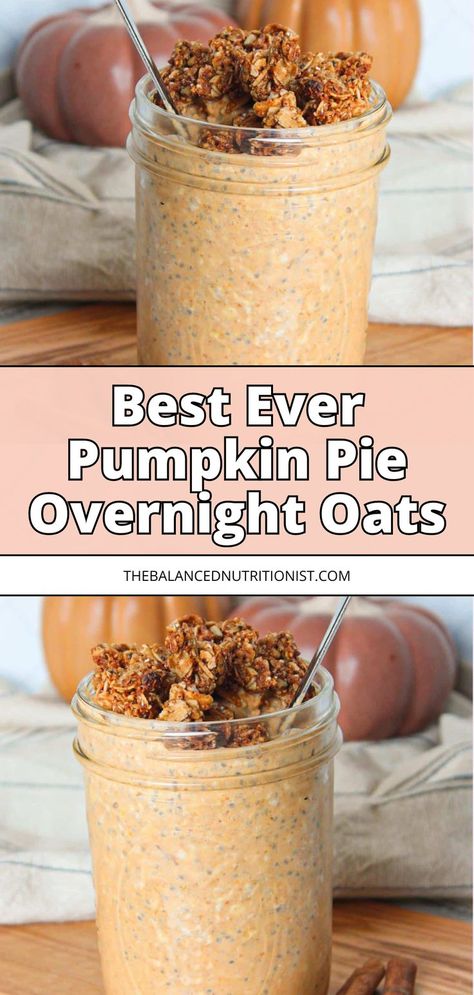 Enjoy pumpkin overnight oats, a healthy and delicious make ahead breakfast option. Packed with protein from greek yogurt and chia seeds, these overnight oats with pumpkin puree combine pumpkin puree and pumpkin spice for a perfect fall flavor. Try these pumpkin puree overnight oats for a quick, nutritious start to your day. Low Carb Vegan Breakfast, Recipe In A Jar, Pumpkin Pie Overnight Oats, Pumpkin Overnight Oats, Oats Overnight, Chia Overnight Oats, Protein Overnight Oats, Pumpkin Oats, Healthy Pumpkin Pies