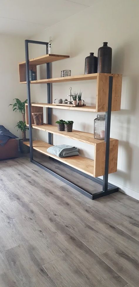 Industrial Bookshelf Cabinet : 7 Steps (with Pictures) - Instructables Metal Wood Bookshelf, Industrial Shelving Living Room, Industrial Book Shelf, Metal Bookshelves, Industrial Bookshelves, Cabinet Bookshelf, Bookshelf Cabinet, Cabinet Shelves, Industrial Cabinet