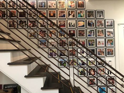 The perfect space for all the memories! Wow, this is stunning! 🤩 Thank you mrs.carriemurphy on IG for sharing your breathtaking display! 💝 Stairway Decor Ideas, Family Photos Wall Decor, Gallery Wall Staircase, Stairway Decorating, Picture Tiles, Basement Inspiration, Gallery Wall Layout, Memory Wall, Family Photo Wall