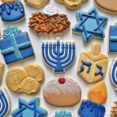 Hannukah Cookies, Chanukah Party, Cookie Packaging, Mini Cookies, Holiday Set, Happy Hanukkah, Icing Cookies, Star Of David, Christmas Designs