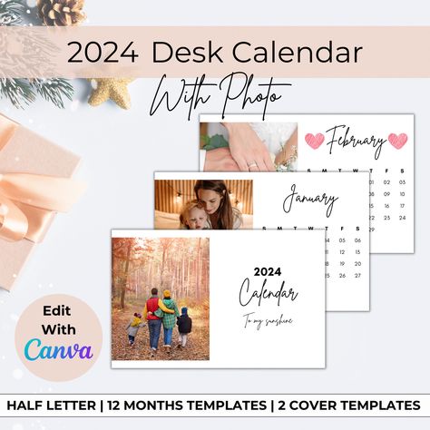 Personalized 2024 Monthly Desk Photo Calendar Printable Custom DIY Gift For Her Anniversary Mom Birthday Present Canva Template, 8.5x5.5 in. Personalized Calendar Ideas, Personalized Calendar 2023, Ghibli Calendar 2024, Cat Calendar 2024, Personalized Calendar Zazzle, Create A Calendar, Birthday Presents For Mom, Photo Calendar, Calendar Printable