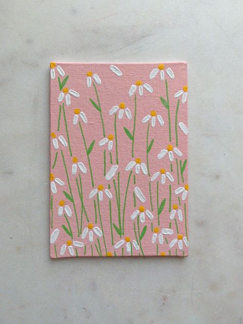 Easy Dainty Paintings, Asthetic Paintings Canvases Green, Small Rectangle Canvas Art, 5 X 7 Canvas Paintings, Pink Background Acrylic Painting, Green Themed Painting Ideas, Cute Paint Ideas On Canvas, Pink And Green Canvas Art, Easy Aesthetic Paintings For Room