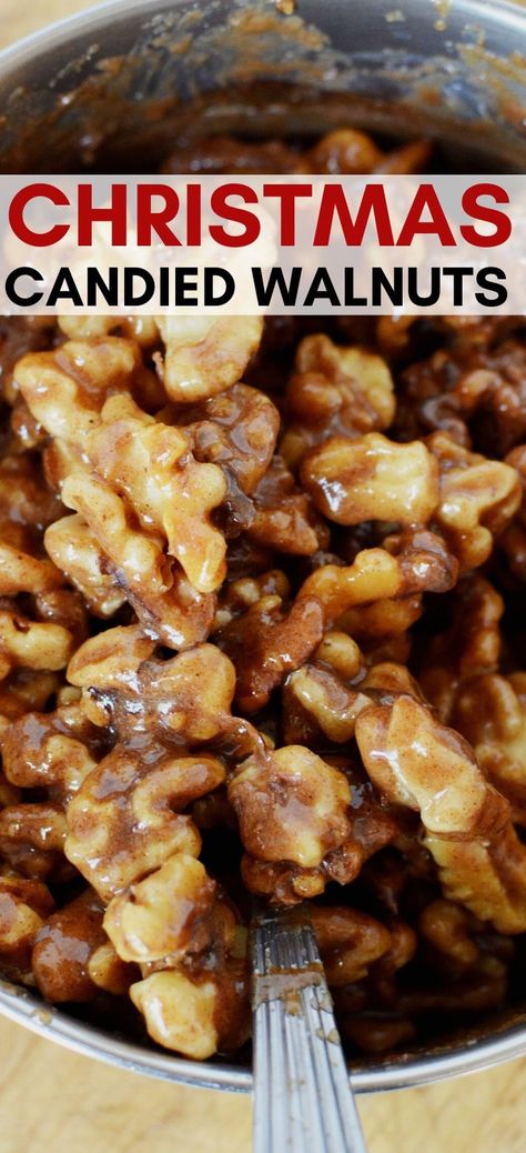 Christmas Candied Walnuts, a delicious pre-holiday snack and yummy appetizer to feed a crowd, snack, crunch, and snack some more! Learn how to make candied walnuts the easy way  #candied #candiedwalnuts #candiednuts #nuts #holidaysnack #christmasappetizer #christmassnack #cinnamon Candied Walnuts Christmas Gift, Candied Walnuts Easy Crockpot, Candied Walnuts Crockpot, Candied Nuts Recipe Easy Crockpot, Candies Walnuts Easy, Almond Crunch Candy, Flavored Walnut Recipes, Candied Walnuts Easy Oven, Candied Walnuts Easy Stovetop