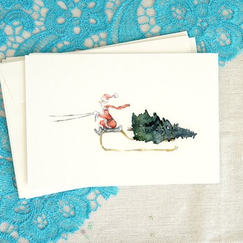 SmadarGrossmanArt - Etsy Christmas Cards Watercolor, Xmas Watercolor, Christmas Greeting Cards Handmade, Painted Cards, Handmade Christmas Cards, Cards Watercolor, Artist Card, Window Cards, Watercolor Christmas Cards