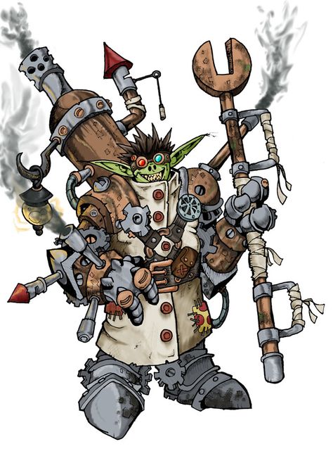 Goblin Inventor, Goblin Engineer, Goblin Artificer, Goblin Town, Biomechanical Engineering, Goblin Art, Goblin King, Fantasy Races, D&d Dungeons And Dragons