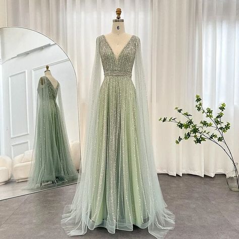 Formal Dresses For Women Wedding, Evening Dress With Cape, Dress With Cape Sleeves, Dresses For Women Wedding, Dubai Evening, Gown With Cape, Yellow Evening Dresses, Grey Evening Dresses, Champagne Evening Dress