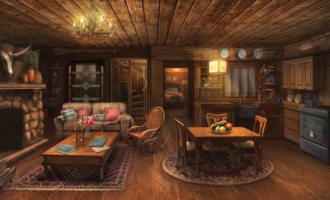 Fantasy House Interior, Fantasy Cabin, Interior Concept Art, Fantasy Cottage, Cabin Living Room, Episode Interactive Backgrounds, Anime Places, Episode Backgrounds, Fantasy Rooms