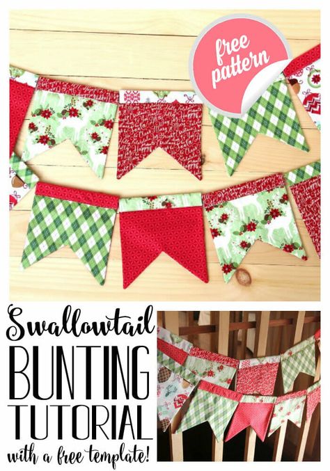 Easy Sewing Patterns Free, Bunting Tutorial, Bunting Design, Holiday Sewing, Free Sewing Patterns, Free Sewing Pattern, Sewing Tutorials Free, Fabric Bunting, Holiday Fabric