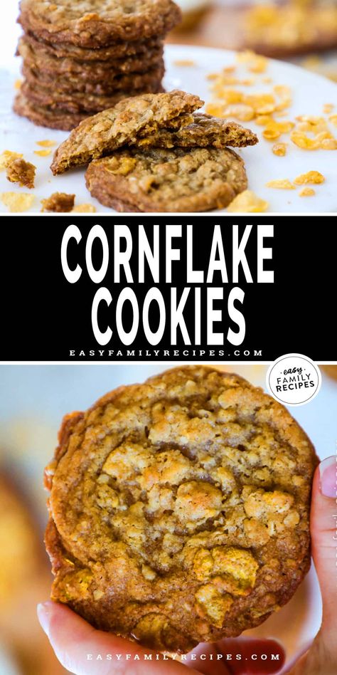 These Cornflake Cookies are irresistible! With perfectly crunch edges, and a soft and chewy middle, they are one of the best cookies. The addition of cornflakes give these cookies a little extra boost in both flavor and crunch to make them extra special and elevate them over your average cookie. Some call these ranger cookies, but either way this easy cookie recipe is the best! If you are looking for a delicious unique cookie recipe, make these cornflake cookies! Unique Cookie Recipe, Cornflake Cookies Recipe, Butter Crunch Cookies, Peanut Butter Cornflake Cookies, Ranger Cookies, Cornflake Cookies, Easy Cookie Recipe, Cookie Recipes From Scratch, Chocolate Chip Pudding Cookies