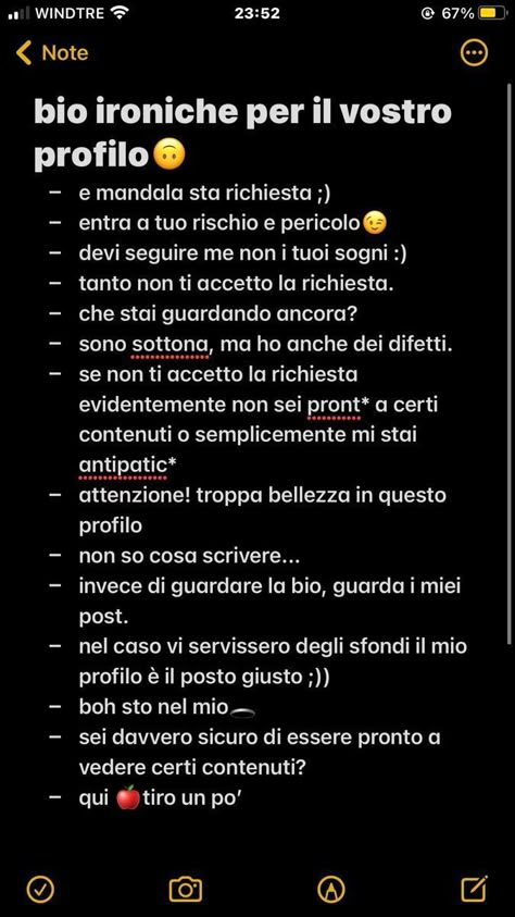 bio ironiche per il vostro profilo :) Bio Instagram Ideas Italiano, Note Instagram, Storie Ig, Bio Whatsapp, Emoji For Instagram, Insta Bio, Instagram Bio Quotes, Ig Captions, Italian Quotes