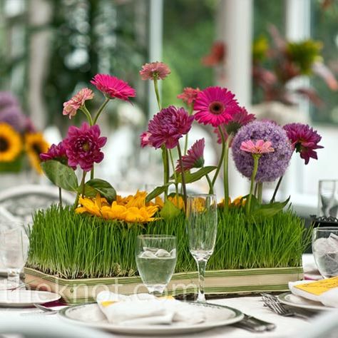 Cute spring centerpiece. Could add different items based on the theme. Wheat Grass Centerpiece, Ceremony Traditions, Grass Centerpiece, Tafel Decor, Wedding Ceremony Traditions, Wheat Grass, Creative Wedding, Floral Centerpieces, Trendy Wedding