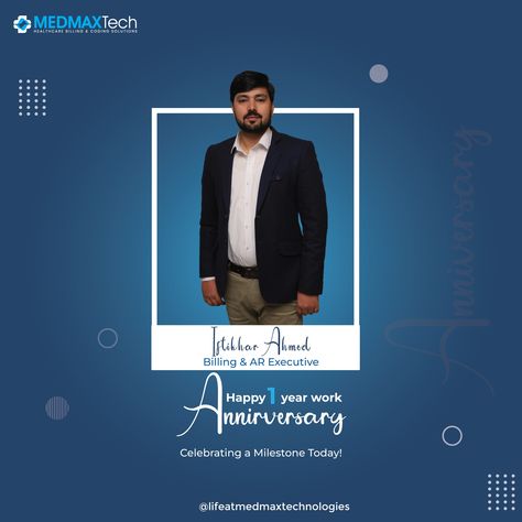 Happy anniversary to our amazing Billing & AR Executive, @dar_iftikhar ! Thank you for your continuous dedication and professionalism. Here's to another year of achievements and milestones! #medmaxteam #CareerGrowth #successstory #medmaxcareer #medicalbiller #MedmaxTechnologies #medicalbilling #teamwork #successfulpeople #arexecutive Work Anniversary Post, Anniversary Post, Work Anniversary, Medical Billing, Career Growth, Successful People, Happy Anniversary, Teamwork, Success Stories