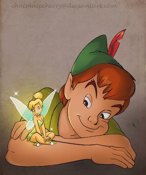 Peter Pan and Tinker Bell by chocolatecherry.deviantart.com Peter Pan Disney, Tinkerbell And Friends, Peter Pan And Tinkerbell, Images Disney, Fairy Friends, Disney Fairies, Disney Favorites, Disney Addict, Disney Movie