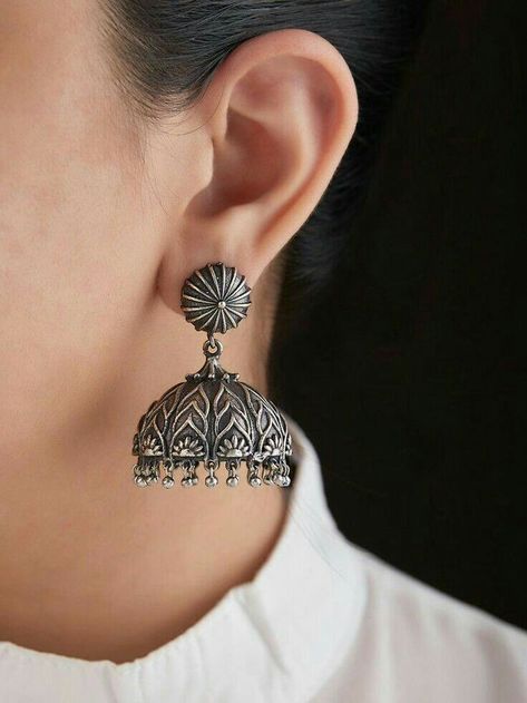 Jimki Designs, Jumkas Antiques, Black Metal Jewelry, Oxidised Silver Jewelry, Antique Silver Jewelry, Antique Jewellery Designs, Silver Jewellery Indian, Indian Jewellery Design Earrings, Antique Jewelry Indian