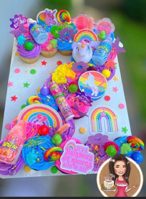 Candyland Birthday Cupcakes, Sweet Sassy And Seven Birthday Party Ideas, Candyland Cupcake Ideas, Lisa Frank Cupcakes, Lisa Frank Cake Ideas, Lisa Frank Birthday Cake, Lisa Frank Party Ideas, Lisa Frank Cake, Unicorn Number Cake